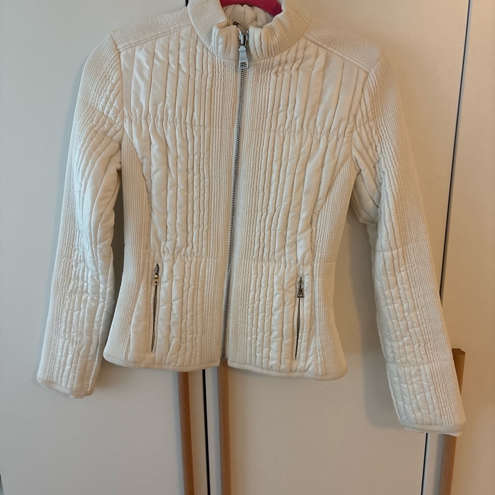 Prada Cream Quilted Jacket with Stand-Up Collar